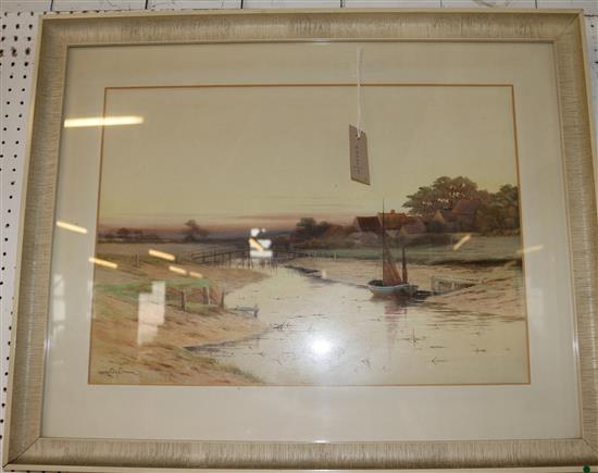George Oyston, watercolour, River landscape